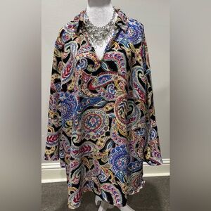 Investments II Beautiful Paisley Ruffle Sleeves Tunic Blouse 3x Plus